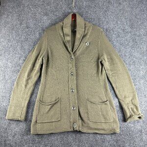J Jill Sweater Womens Medium Green Cardigan Long Sleeve BUtton Up Collar Pockets
